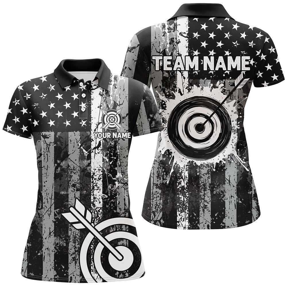 Custom Black Grunge USA Flag Archery Shirts, Patriotic American Archery Team Jerseys