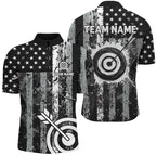 Custom Black Grunge USA Flag Archery Shirts, Patriotic American Archery Team Jerseys