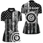Custom Black Grunge USA Flag Archery Shirts, Patriotic American Archery Team Jerseys
