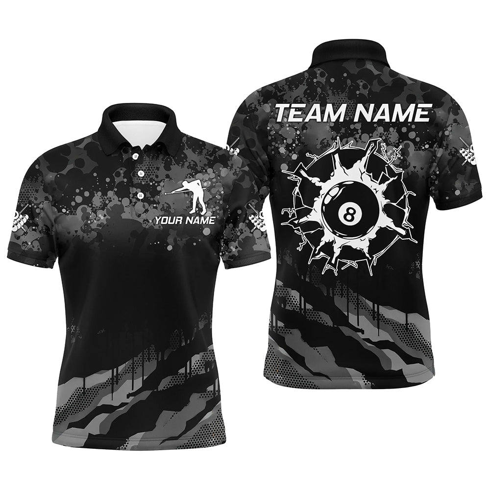 Personalized Grunge Camo Billiard Shirts, Funny 8 Ball Pool Team Shirts Billiard Jerseys