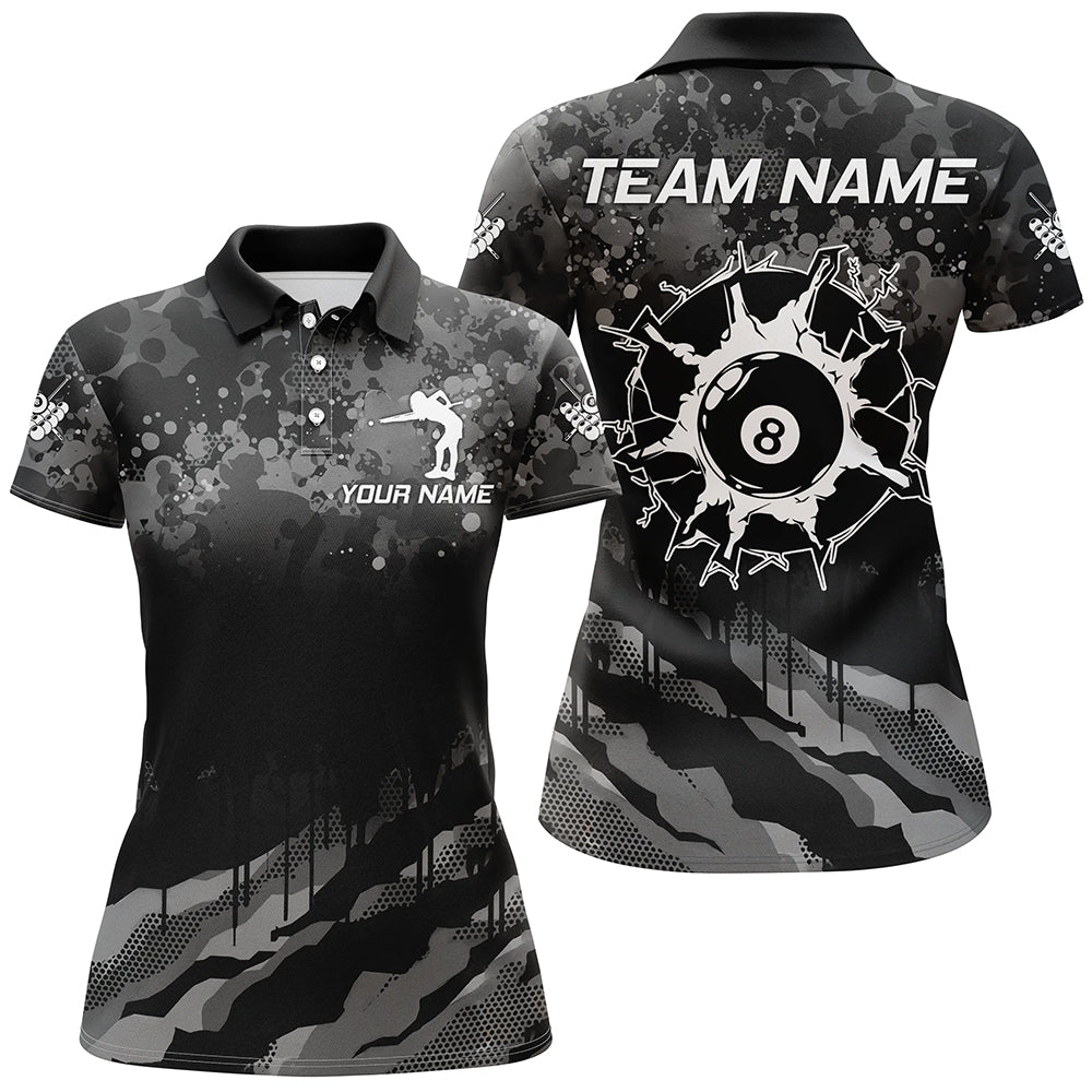 Personalized Grunge Camo Billiard Shirts, Funny 8 Ball Pool Team Shirts Billiard Jerseys