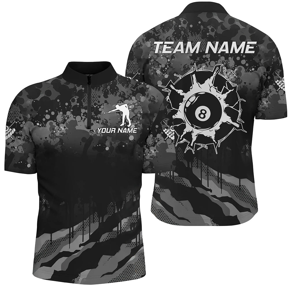 Personalized Grunge Camo Billiard Shirts, Funny 8 Ball Pool Team Shirts Billiard Jerseys