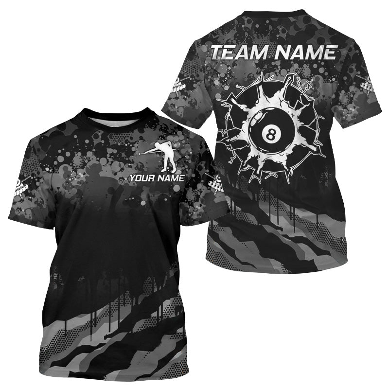 Personalized Grunge Camo Billiard T-Shirts, Funny 8 Ball Pool Team Shirts Billiard Jerseys
