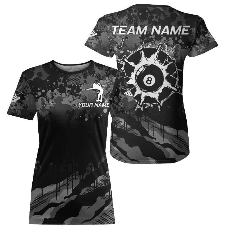 Personalized Grunge Camo Billiard T-Shirts, Funny 8 Ball Pool Team Shirts Billiard Jerseys