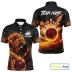 Personalized Fire Flame Lion Bowling Jersey Custom Bowling Team Shirt Polo & 1/4 Zip