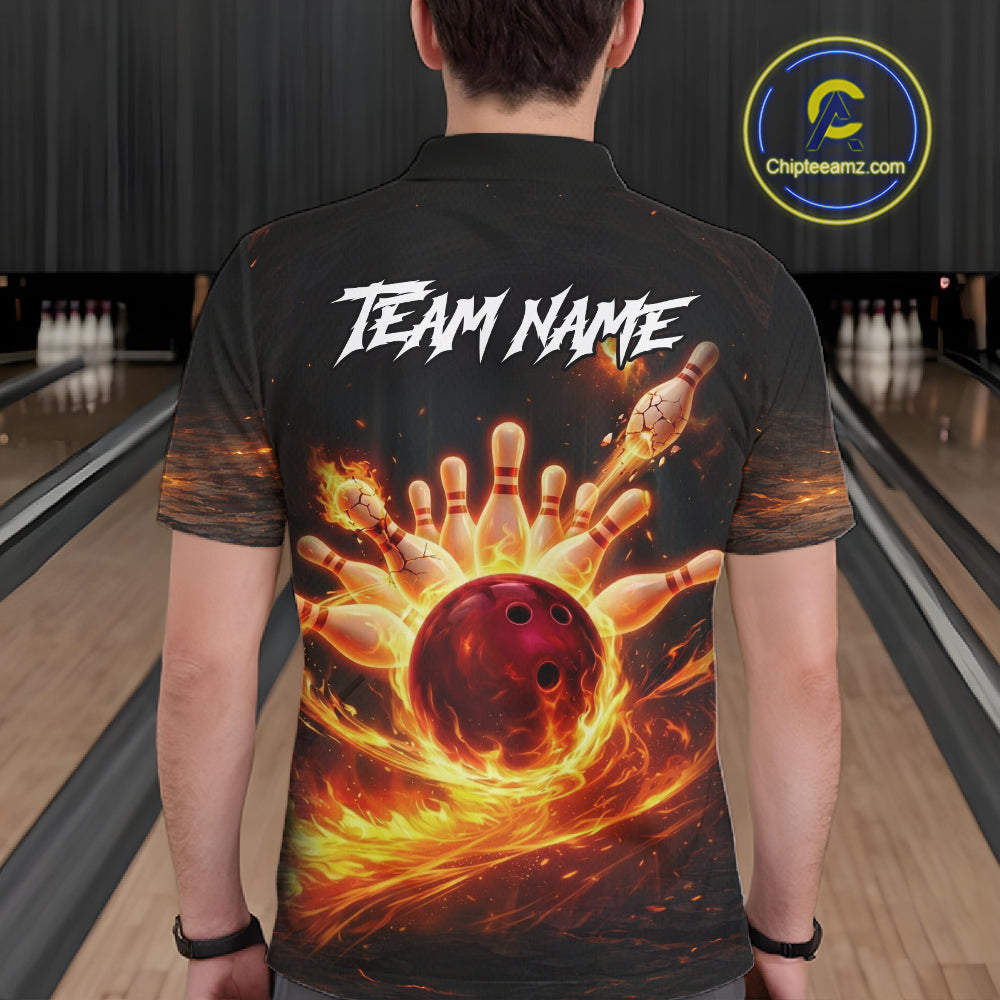 Personalized Fire Flame Lion Bowling Jersey Custom Bowling Team Shirt Polo & 1/4 Zip