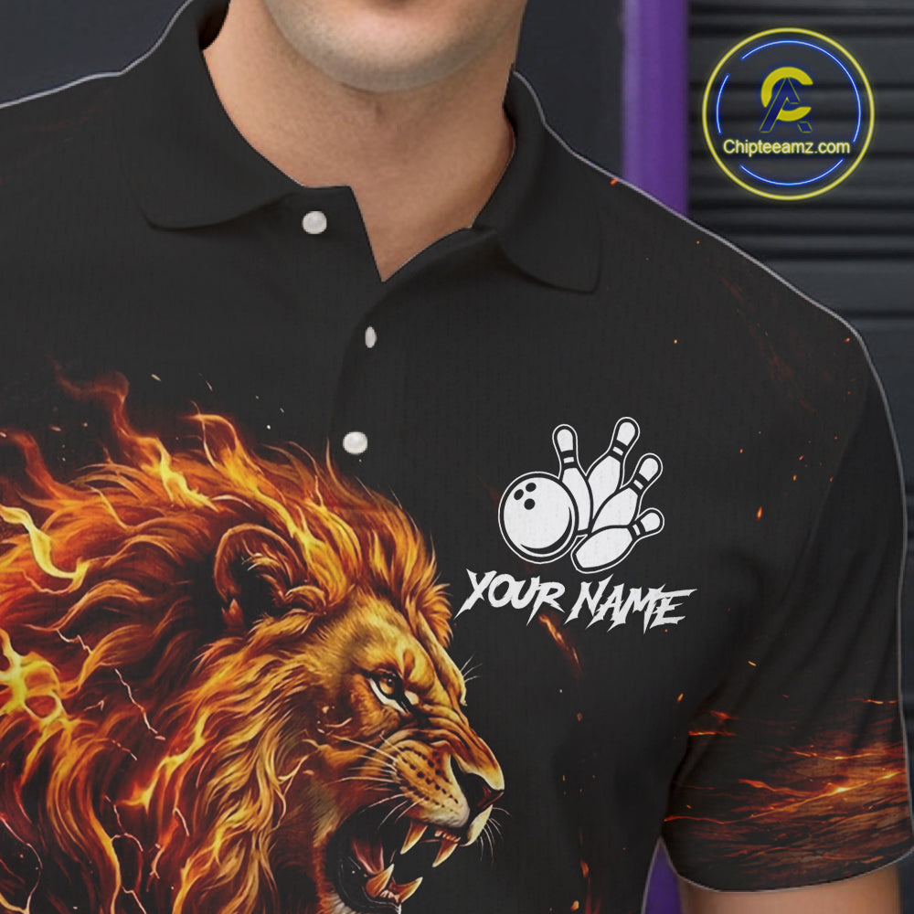 Personalized Fire Flame Lion Bowling Jersey Custom Bowling Team Shirt Polo & 1/4 Zip