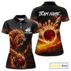 Personalized Fire Flame Lion Bowling Jersey Custom Bowling Team Shirt Polo & 1/4 Zip