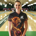 Personalized Fire Flame Lion Bowling Jersey Custom Bowling Team Shirt Polo & 1/4 Zip