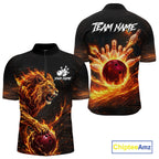 Personalized Fire Flame Lion Bowling Jersey Custom Bowling Team Shirt Polo & 1/4 Zip