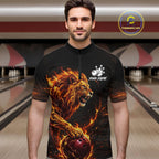 Personalized Fire Flame Lion Bowling Jersey Custom Bowling Team Shirt Polo & 1/4 Zip