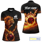 Personalized Fire Flame Lion Bowling Jersey Custom Bowling Team Shirt Polo & 1/4 Zip