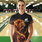 Personalized Fire Flame Lion Bowling Jersey Custom Bowling Team Shirt Polo & 1/4 Zip