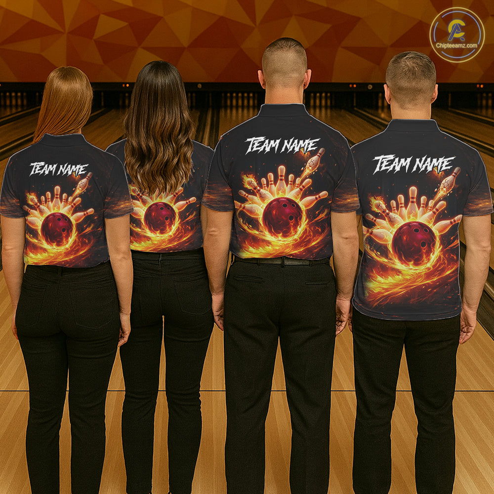 Personalized Fire Flame Lion Bowling Jersey Custom Bowling Team Shirt Polo & 1/4 Zip