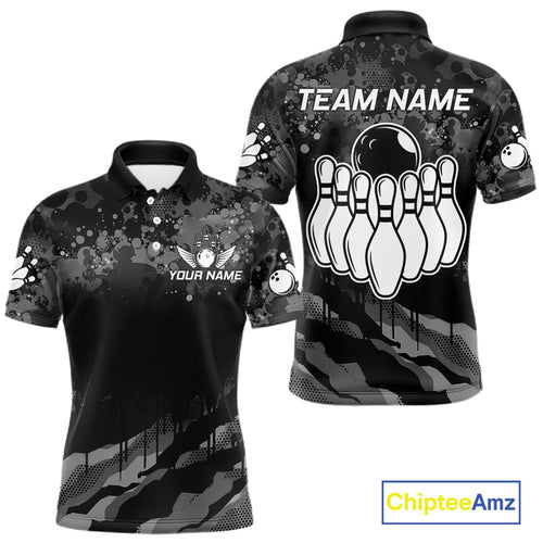 Personalized Grunge Camo Bowling Jersey, Bowling League Team Shirts Polo & 1/4 Zip