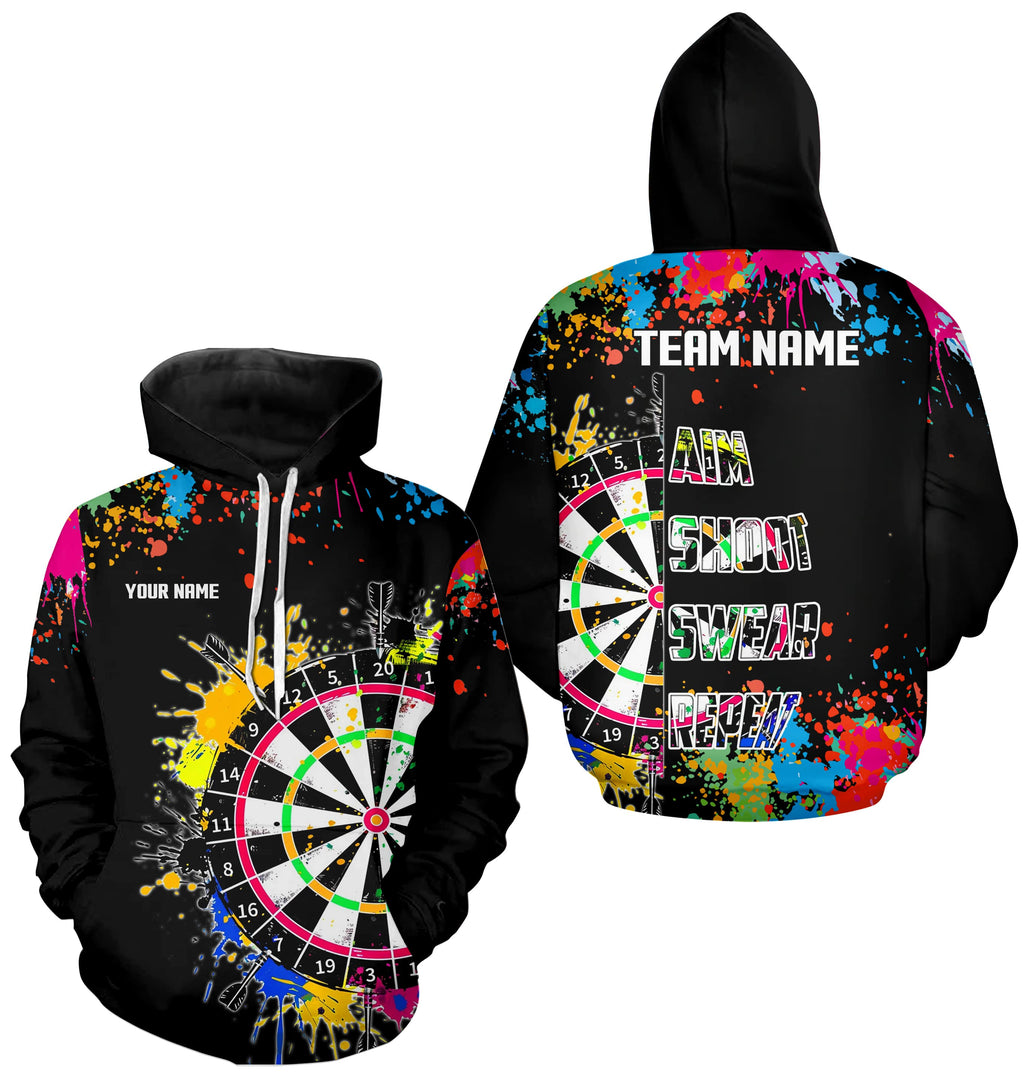 Funny Dartboards Colorful Paint Aim Shoot Swear Repeat Darts Hoodie Custom Darts Jersey