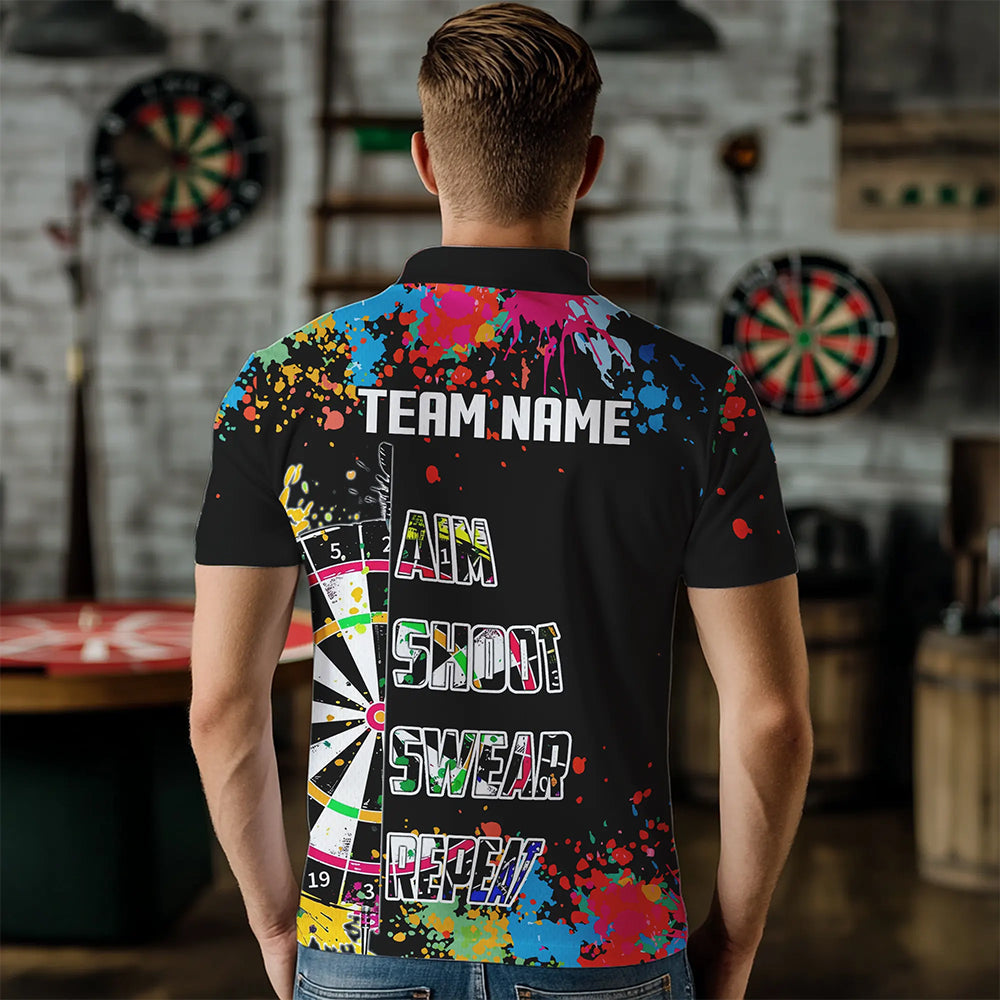 Funny Dartboards Colorful Paint Aim Shoot Swear Repeat Custom Darts Shirt, Dart Jerseys