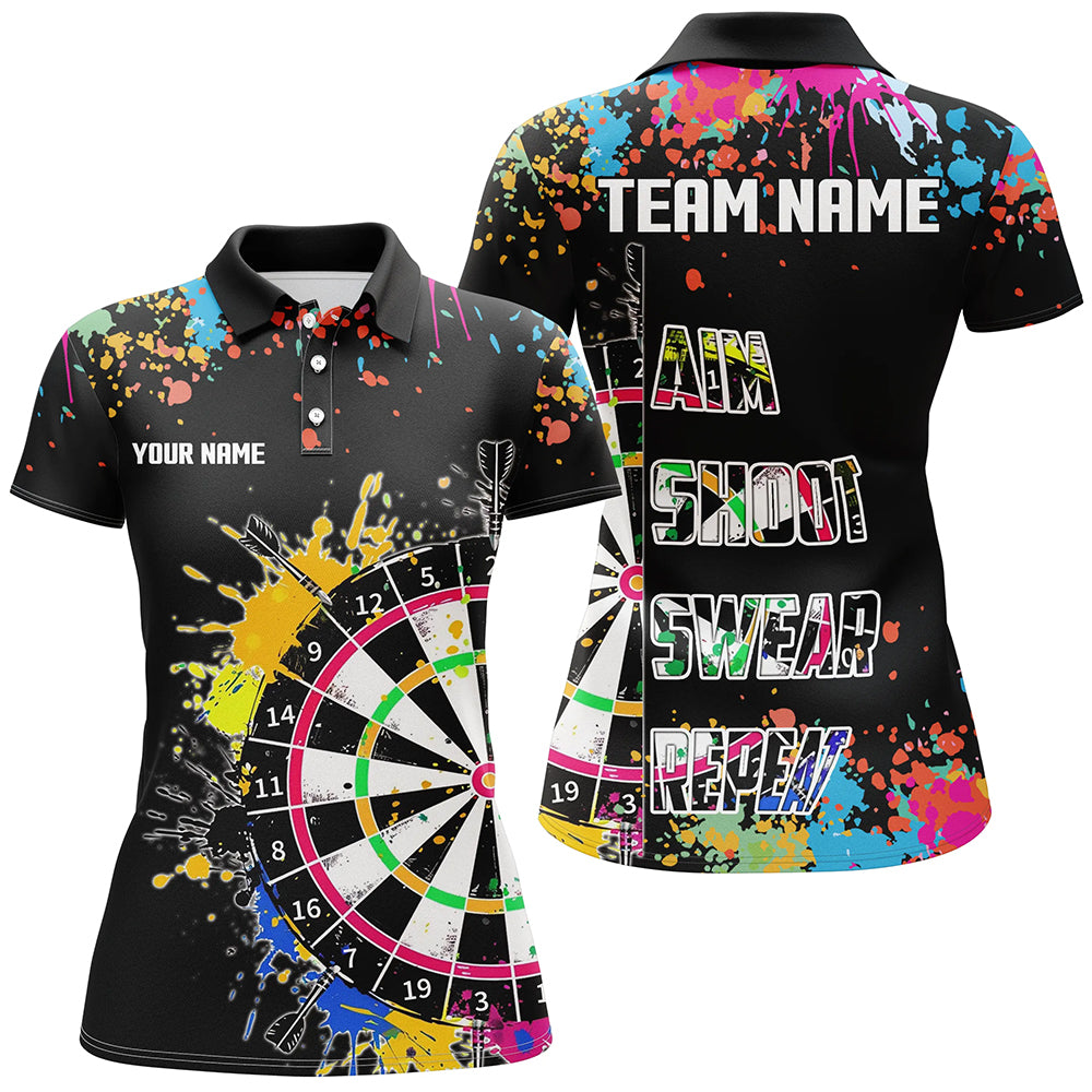 Funny Dartboards Colorful Paint Aim Shoot Swear Repeat Custom Darts Shirt, Dart Jerseys