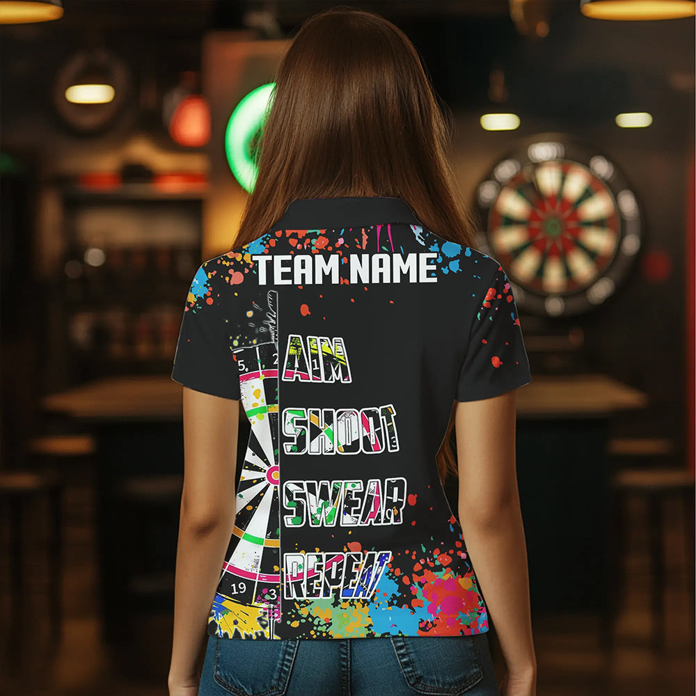 Funny Dartboards Colorful Paint Aim Shoot Swear Repeat Custom Darts Shirt, Dart Jerseys