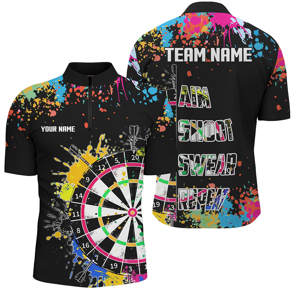 Funny Dartboards Colorful Paint Aim Shoot Swear Repeat Custom Darts Shirt, Dart Jerseys
