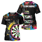 Funny Colorful Paint Aim Shoot Swear Repeat Darts T Shirts Custom Darts Team Jersey