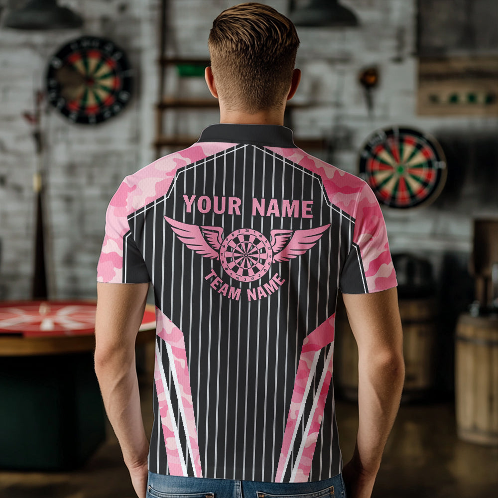 Pink Camo Dartboard Pulse Heartbeat Custom Dart Shirts, Funny Wings Cool Dart Team Jerseys