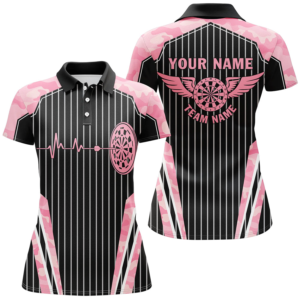 Pink Camo Dartboard Pulse Heartbeat Custom Dart Shirts, Funny Wings Cool Dart Team Jerseys