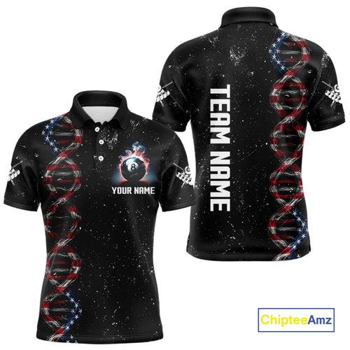 's Custom DNA American Flag Smoke 8 Ball Billiard Shirt, Patriotic Pool Jersey Polo & 1/4 Zip