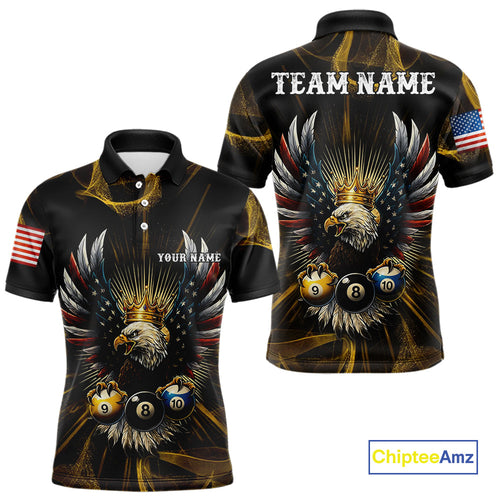 Personalized Crown American Flag Eagle 8, 9 & 10 Ball Pool Shirt, Billiard Team Jersey