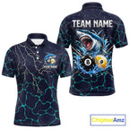 Blue Funny Shark 8 Ball & 9 Ball Lightning Billiard Shirts Custom Pool Team Jersey