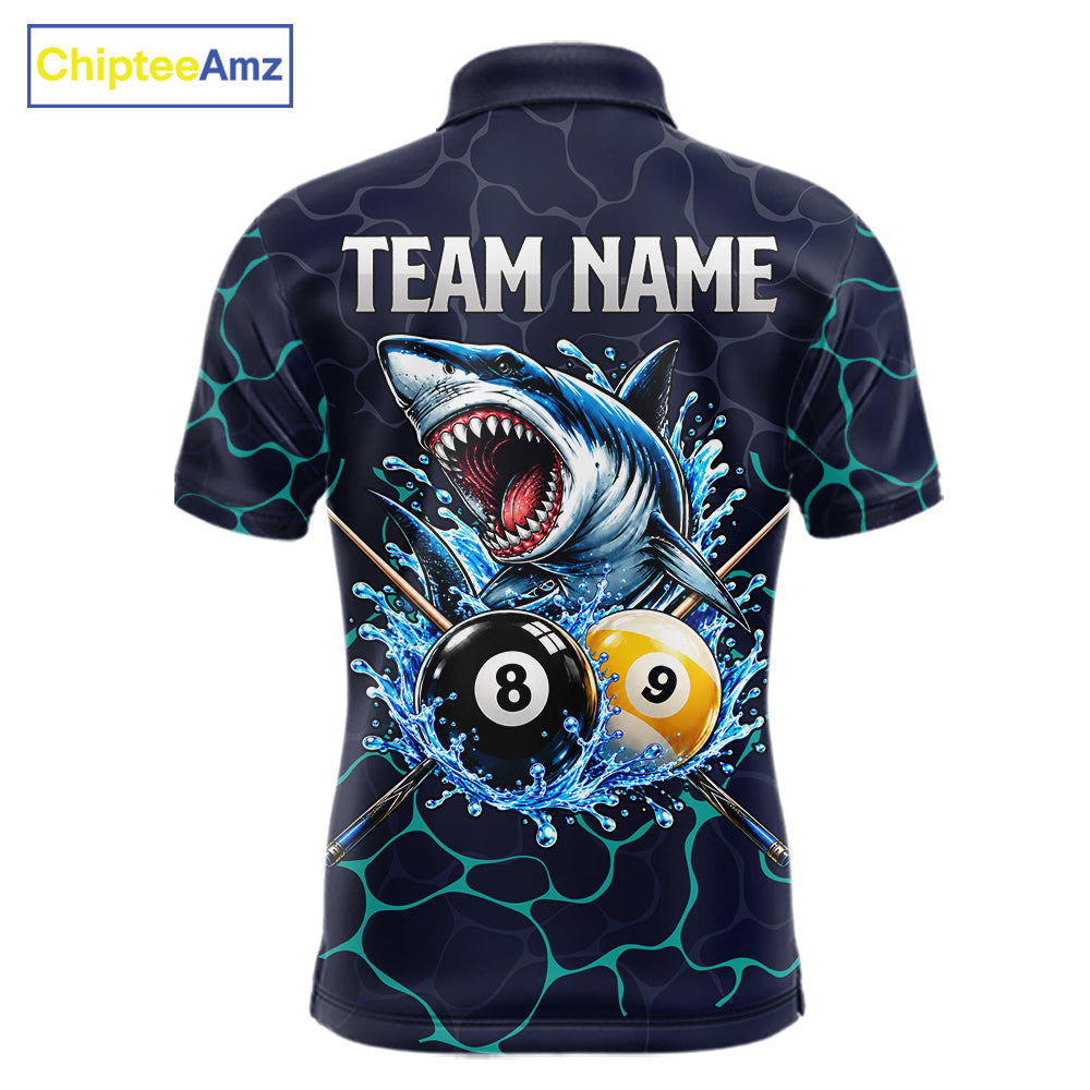 Blue Funny Shark 8 Ball & 9 Ball Lightning Billiard Shirts Custom Pool Team Jersey
