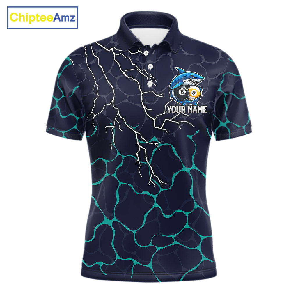 Blue Funny Shark 8 Ball & 9 Ball Lightning Billiard Shirts Custom Pool Team Jersey