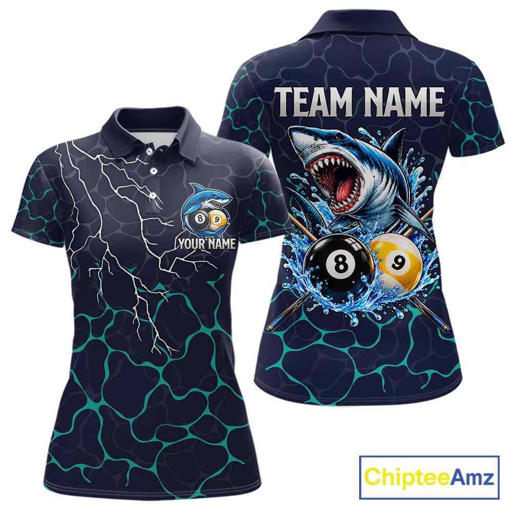 Blue Funny Shark 8 Ball & 9 Ball Lightning Billiard Shirts Custom Pool Team Jersey
