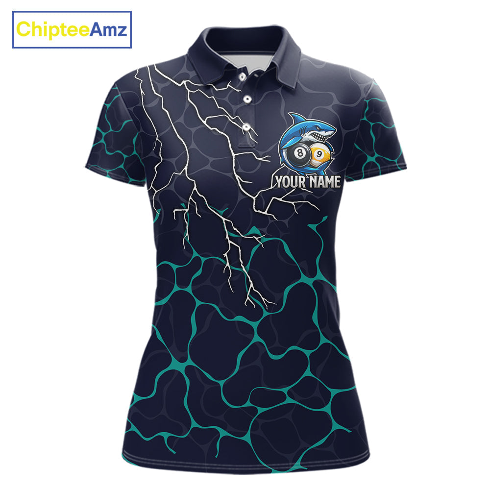 Blue Funny Shark 8 Ball & 9 Ball Lightning Billiard Shirts Custom Pool Team Jersey