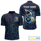 Blue Funny Shark 8 Ball & 9 Ball Lightning Billiard Shirts Custom Pool Team Jersey