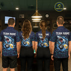 Blue Funny Shark 8 Ball & 9 Ball Lightning Billiard Shirts Custom Pool Team Jersey