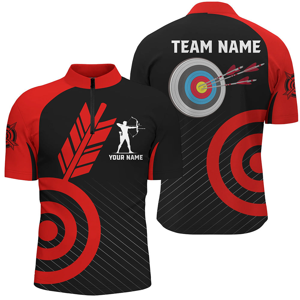 Red Archery Jerseys Custom Archery Quarter-Zip Shirts Team League Archery Shirts