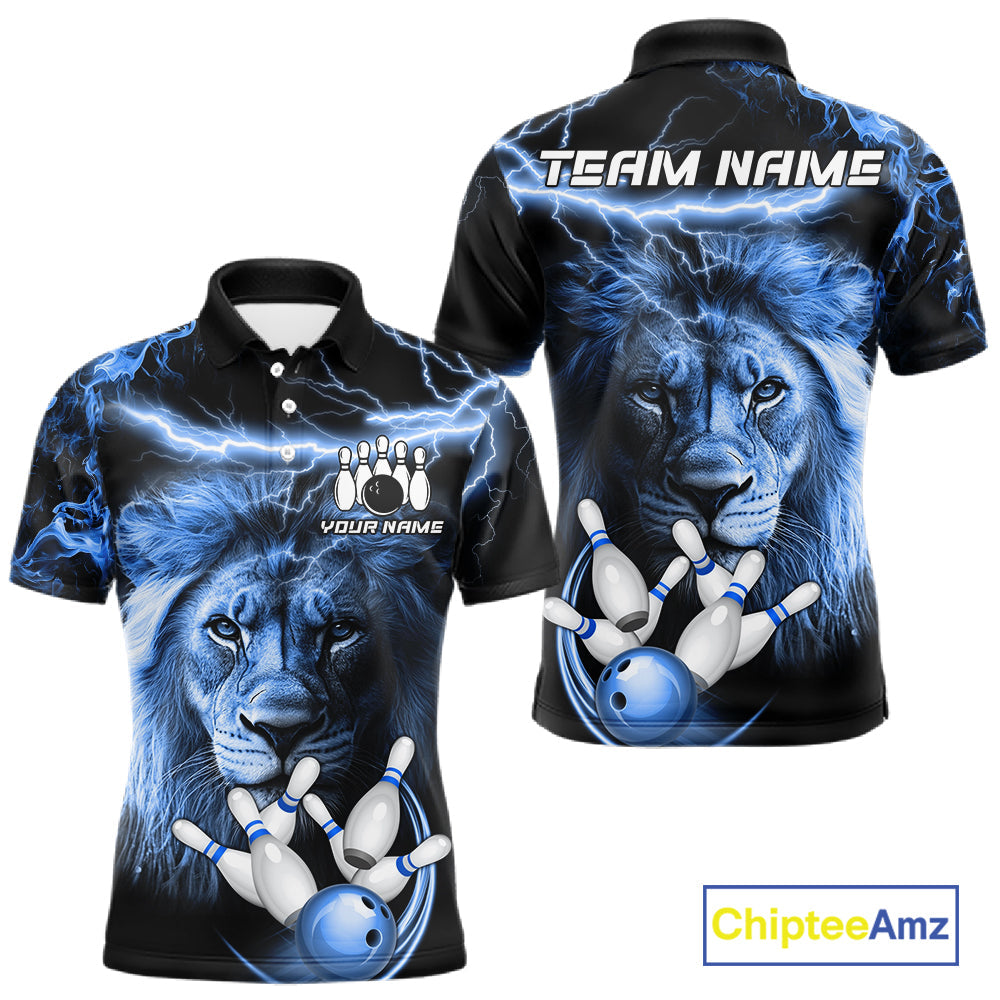 Personalized Blue Lightning Thunder Lion Bowling Shirts Custom Bowling Team Jerseys