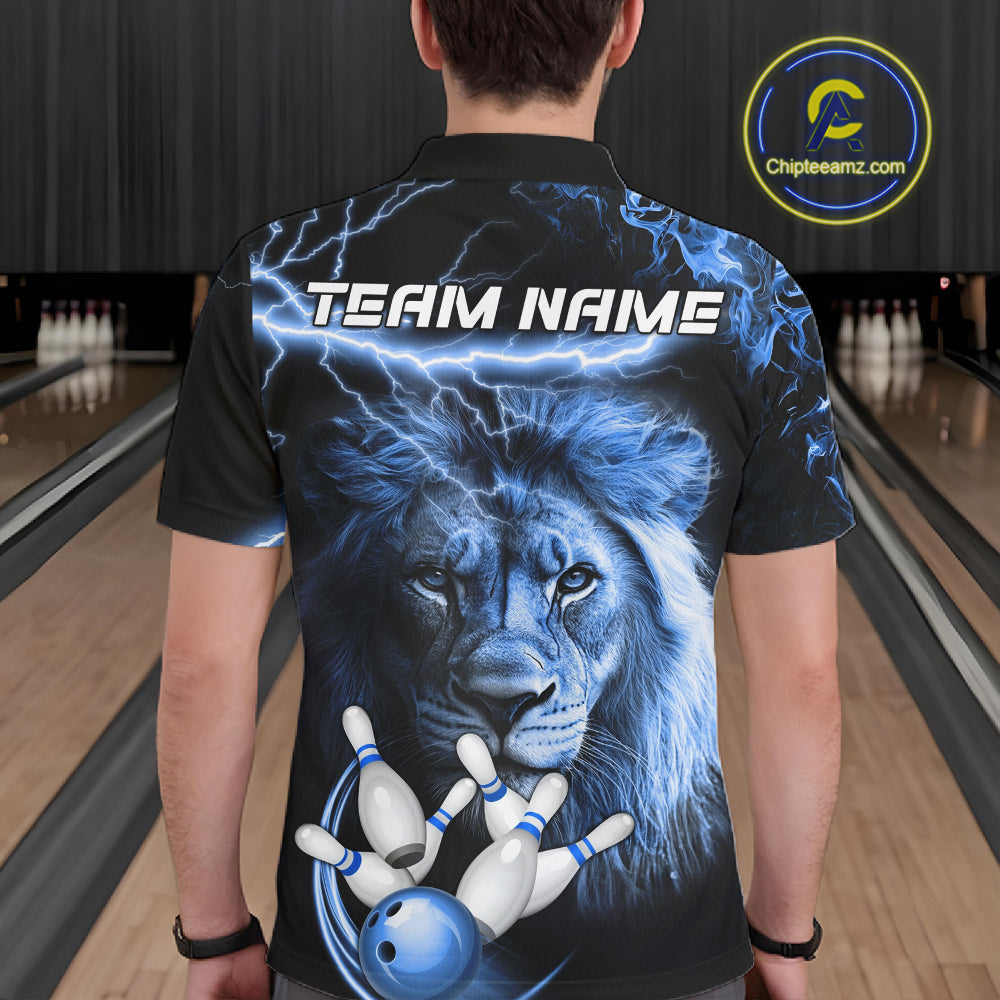 Personalized Blue Lightning Thunder Lion Bowling Shirts Custom Bowling Team Jerseys