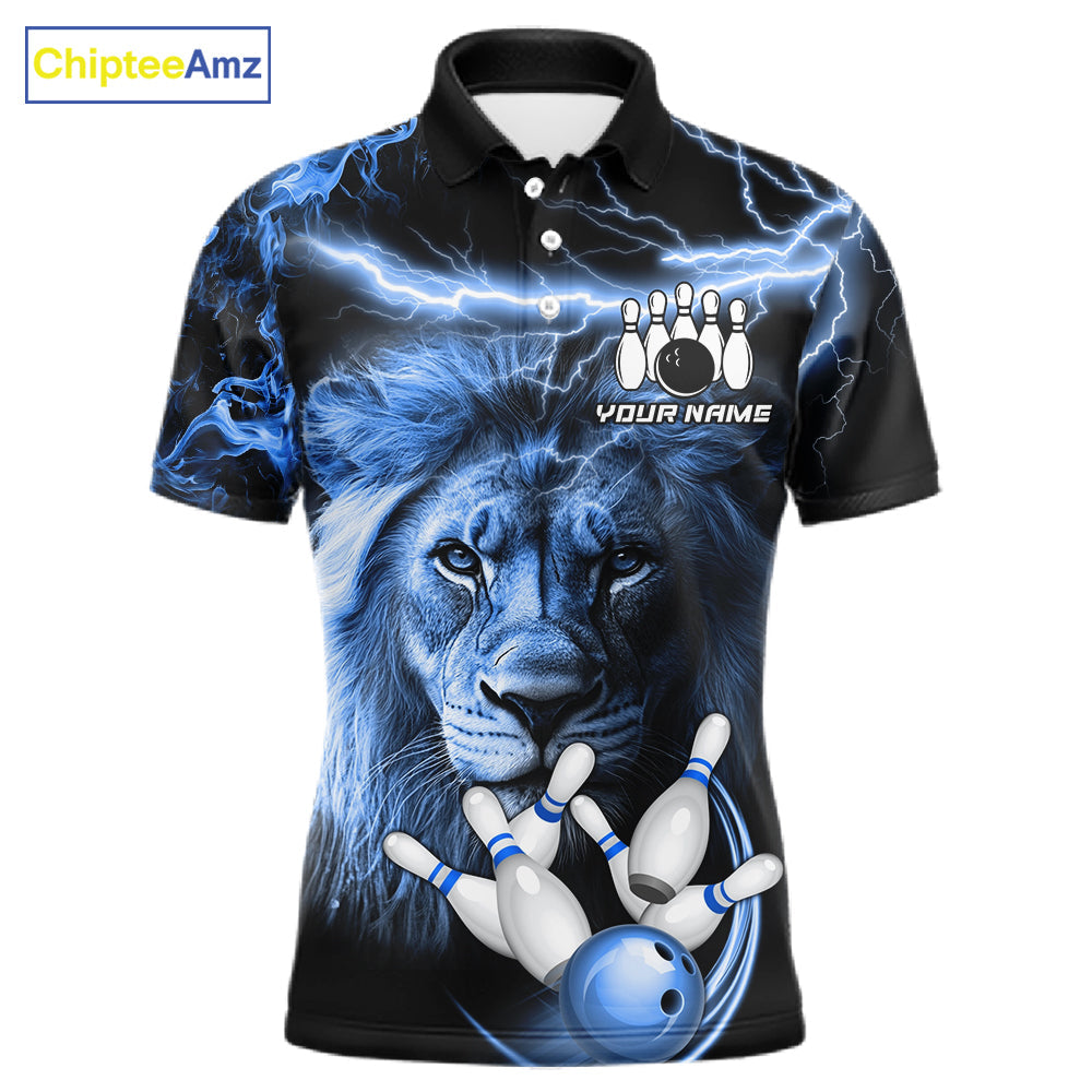 Personalized Blue Lightning Thunder Lion Bowling Shirts Custom Bowling Team Jerseys