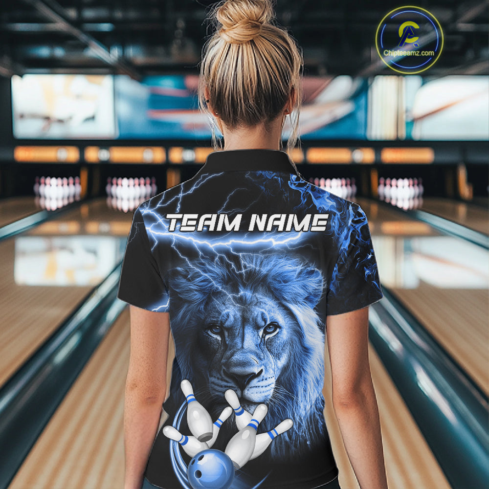 Personalized Blue Lightning Thunder Lion Bowling Shirts Custom Bowling Team Jerseys