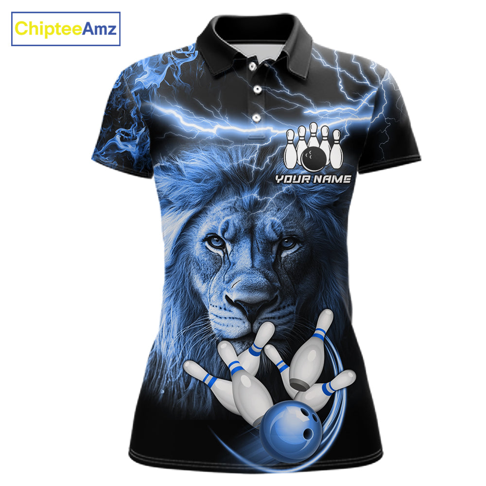 Personalized Blue Lightning Thunder Lion Bowling Shirts Custom Bowling Team Jerseys