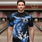 Personalized Blue Lightning Thunder Lion Bowling Shirts Custom Bowling Team Jerseys