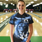Personalized Blue Lightning Thunder Lion Bowling Shirts Custom Bowling Team Jerseys