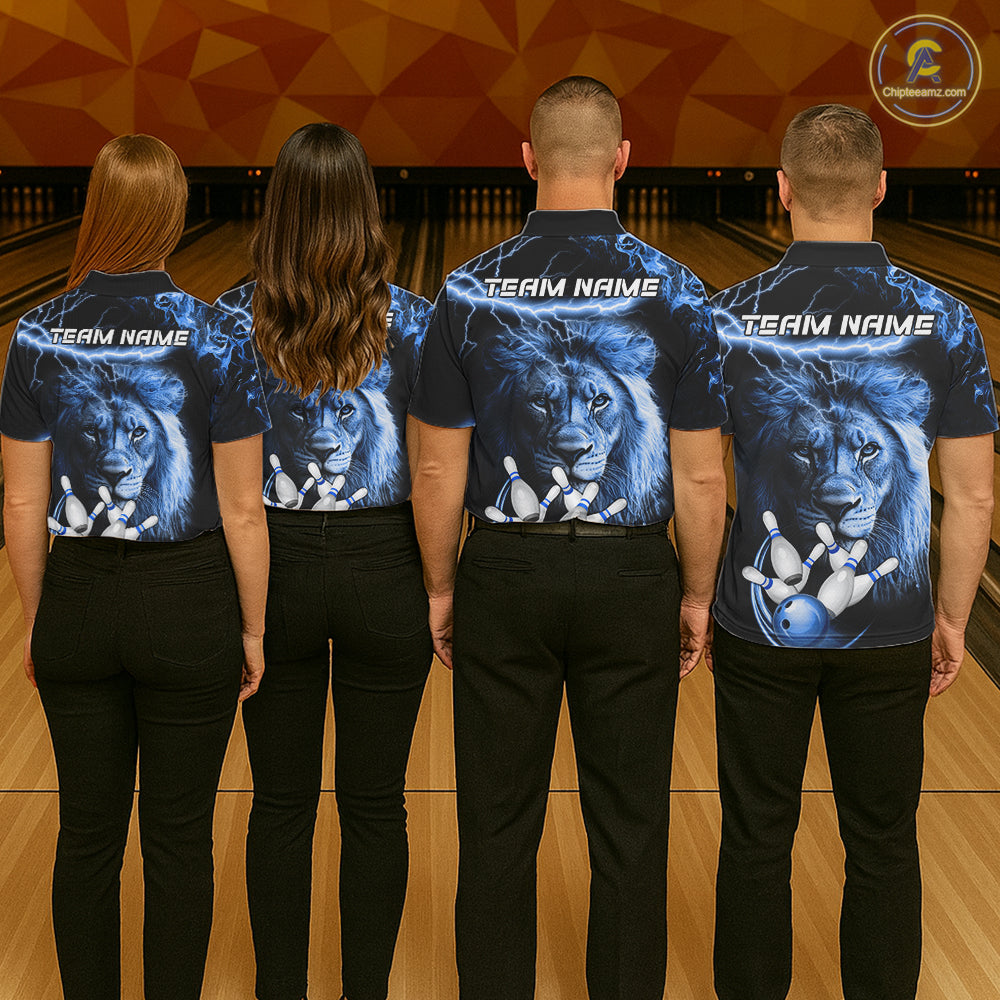 Personalized Blue Lightning Thunder Lion Bowling Shirts Custom Bowling Team Jerseys
