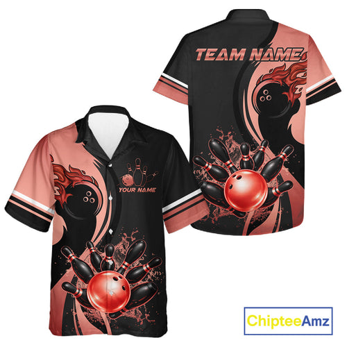 Black And Red Splatter Bowling Hawaiian Shirt Custom Bowling Button-Up Shirt Team Jersey