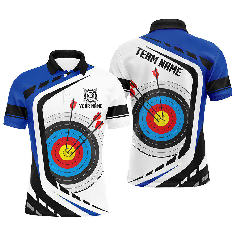Personalized Archery Target White Blue Jersey Polo Shirts Custom Archery Outfit For Archer