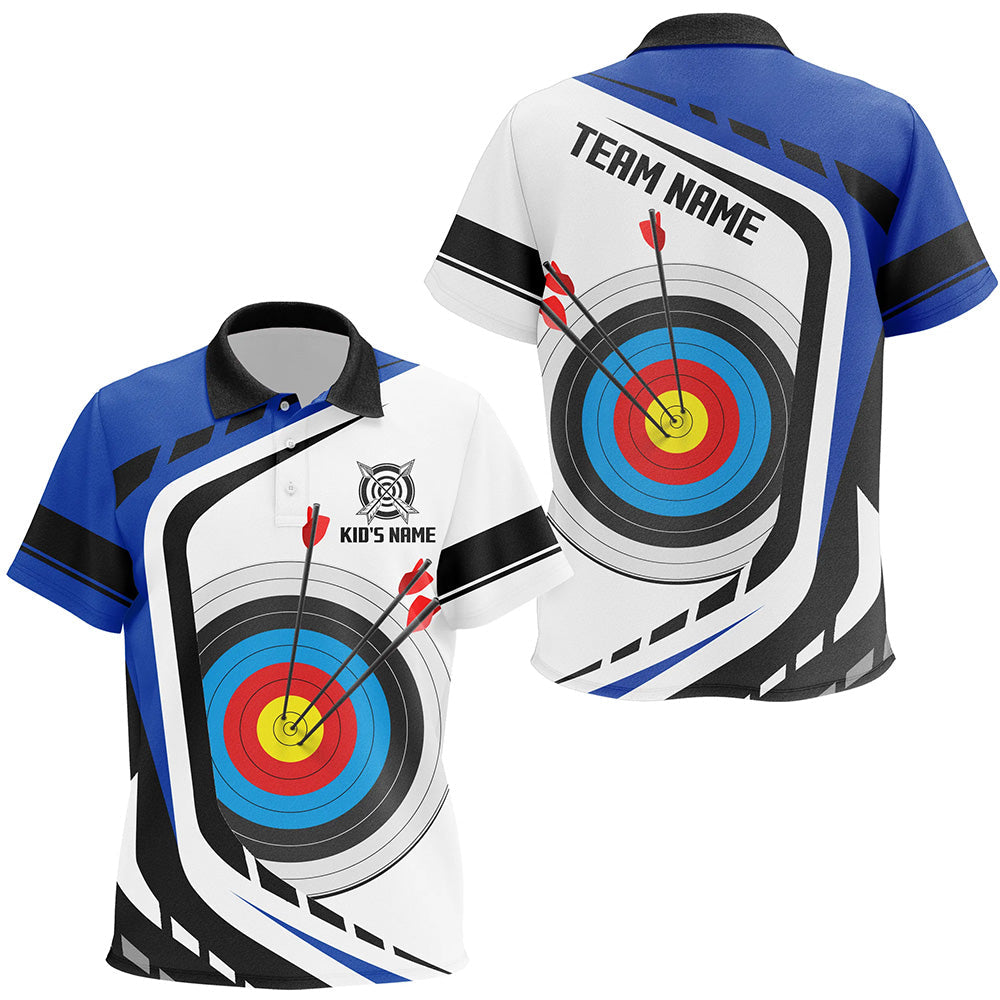 Personalized Archery Target White Blue Jersey Polo Shirts Custom Archery Outfit For Archer