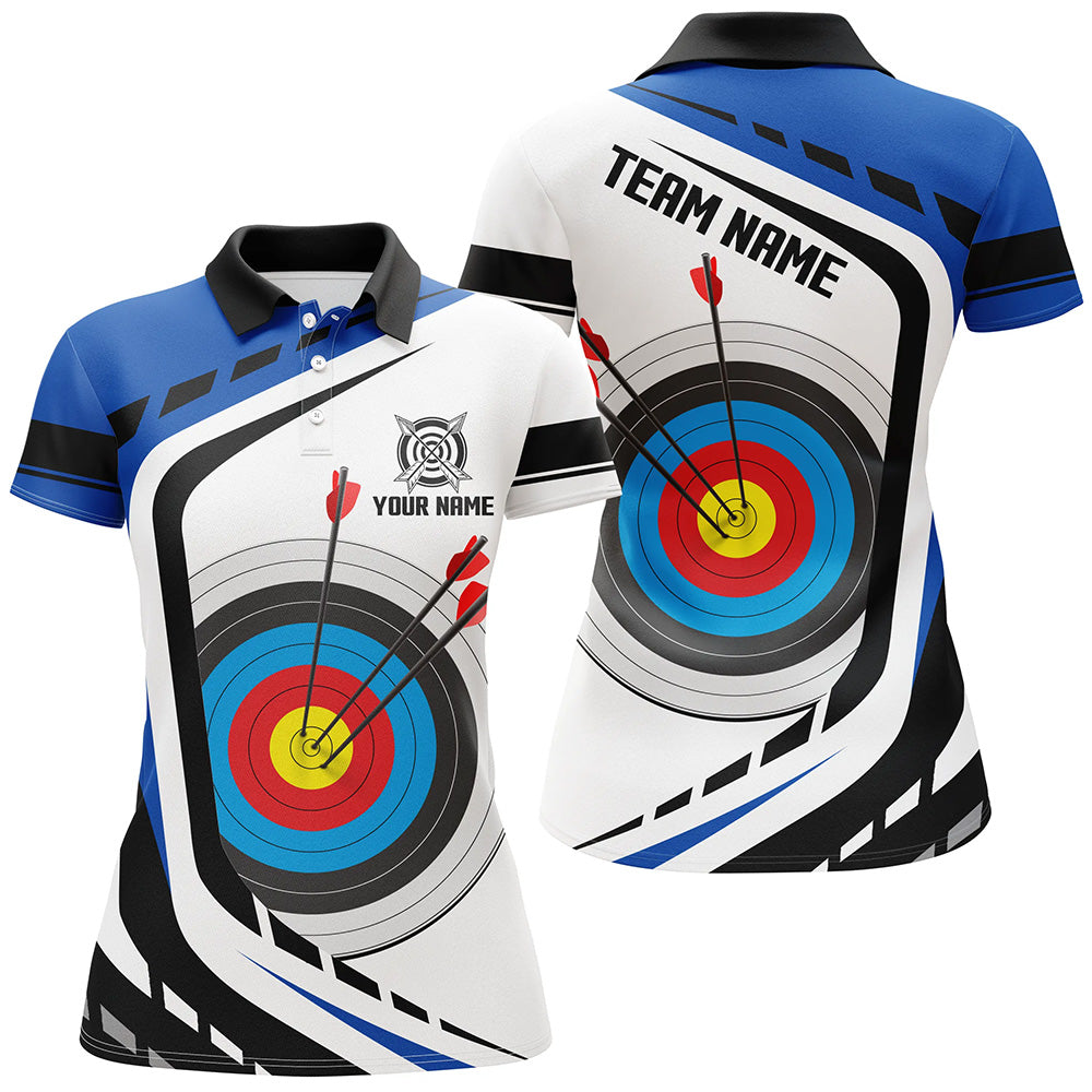 Personalized Archery Target White Blue Jersey Polo Shirts Custom Archery Outfit For Archer