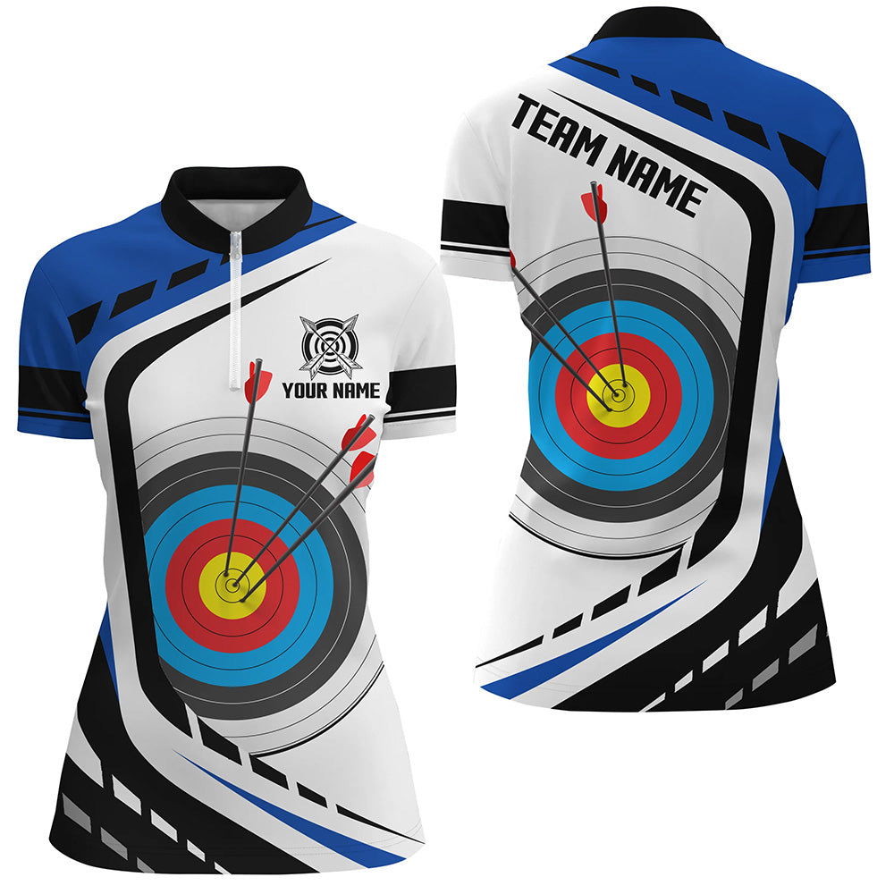 Personalized Archery Target White Blue Jersey Quarter-Zip Shirts Custom Archery Outfit